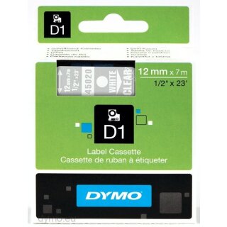 DYMO Beschriftungsband D1 weiß auf transparent 12 mm