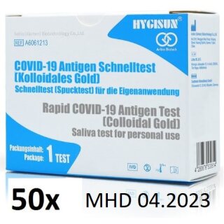 (MHD 04.2023) 50x Hygisun Schnelltest für Laien /Spucktest Covid 19 Antigen Schnelltest /Spucktest Covid 19