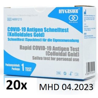 (MHD 09.2024) 20x Hygisun Schnelltest für Laien /Spucktest Covid 19 Antigen Schnelltest /Spucktest Covid 19