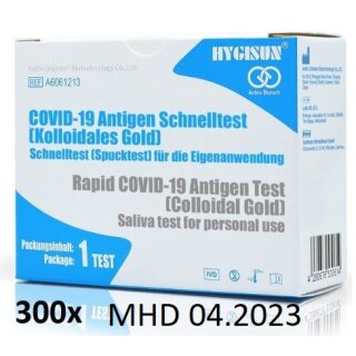 (MHD 09.2024) 300x Hygisun Schnelltest für Laien /Spucktest Covid 19 Antigen Schnelltest /Spucktest Covid 19