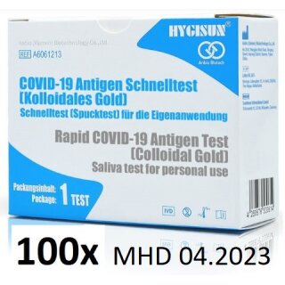 (MHD 09.2024) 100x Hygisun Schnelltest für Laien /Spucktest Covid 19 Antigen Schnelltest /Spucktest Covid 19