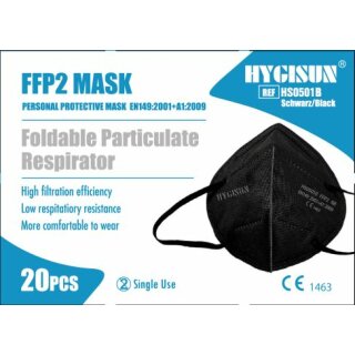 Hygisun® FFP2 Masken ohne Ventil Faltbare 20er Pack Schwarz